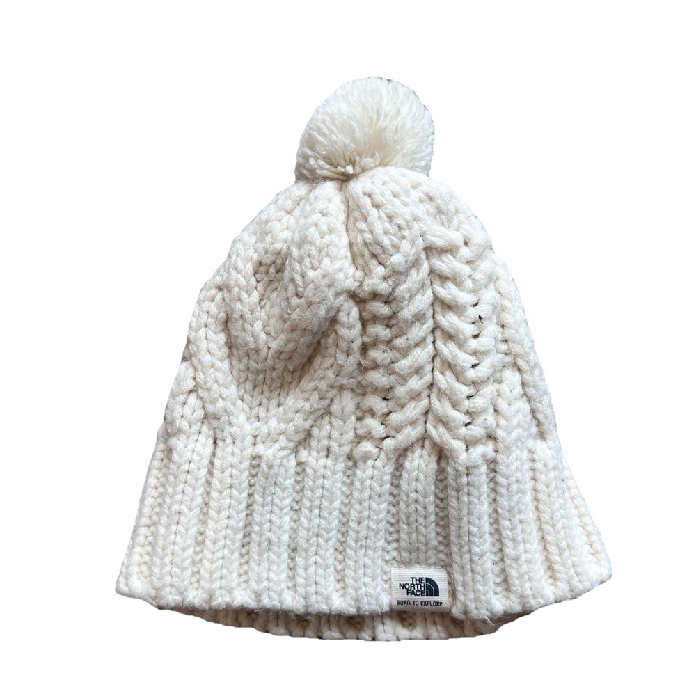 Baby North Face Hat Beanie Kids Ivory Cream XXS 0-6 Months Winter Puff Ball Cap